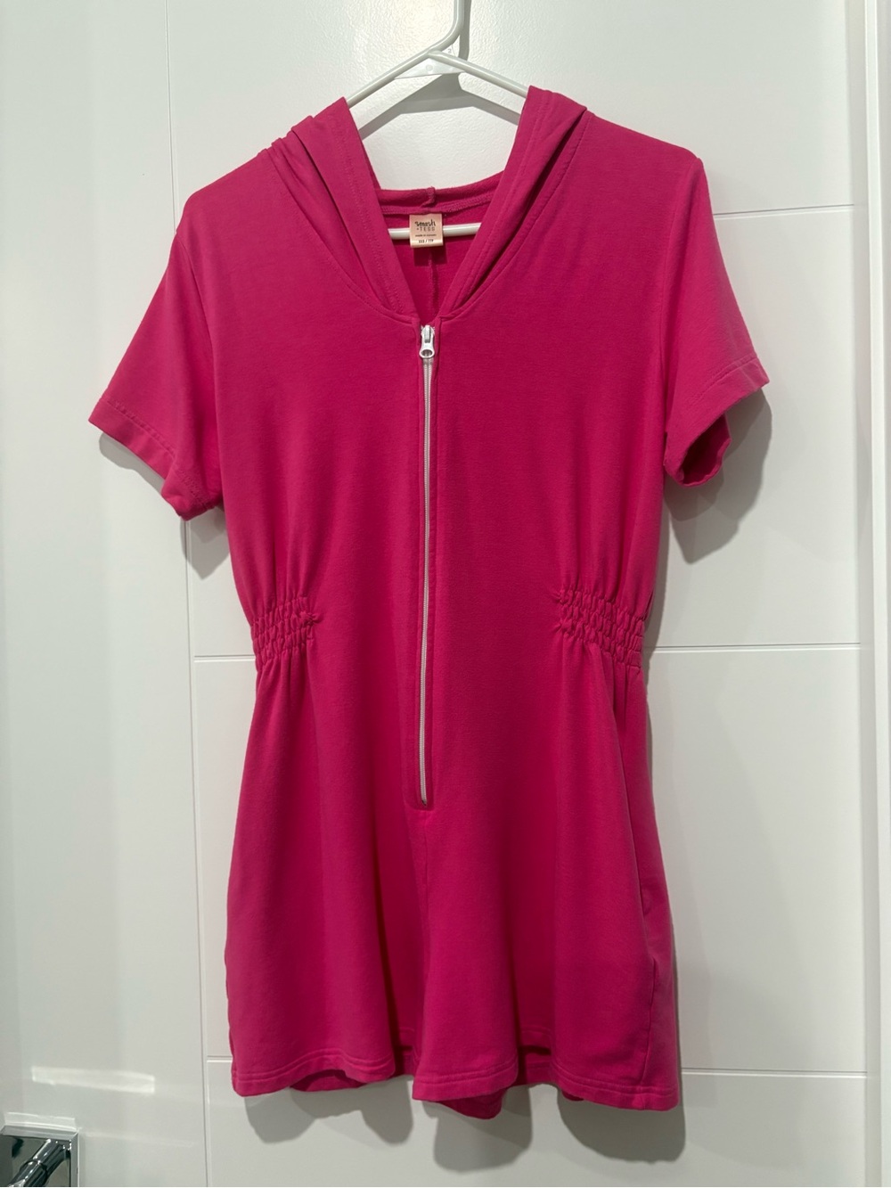 Smash + Tess Hot Pink Short Sleeve Hooded Romper with Front Zip